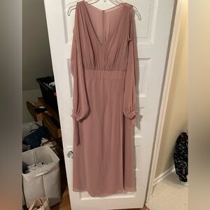 Azazie Dusty Rose V Neck Long Sleeve Chiffon Dress